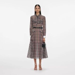 self portrait. BROWN CHECK CHIFFON MIDI DRESS